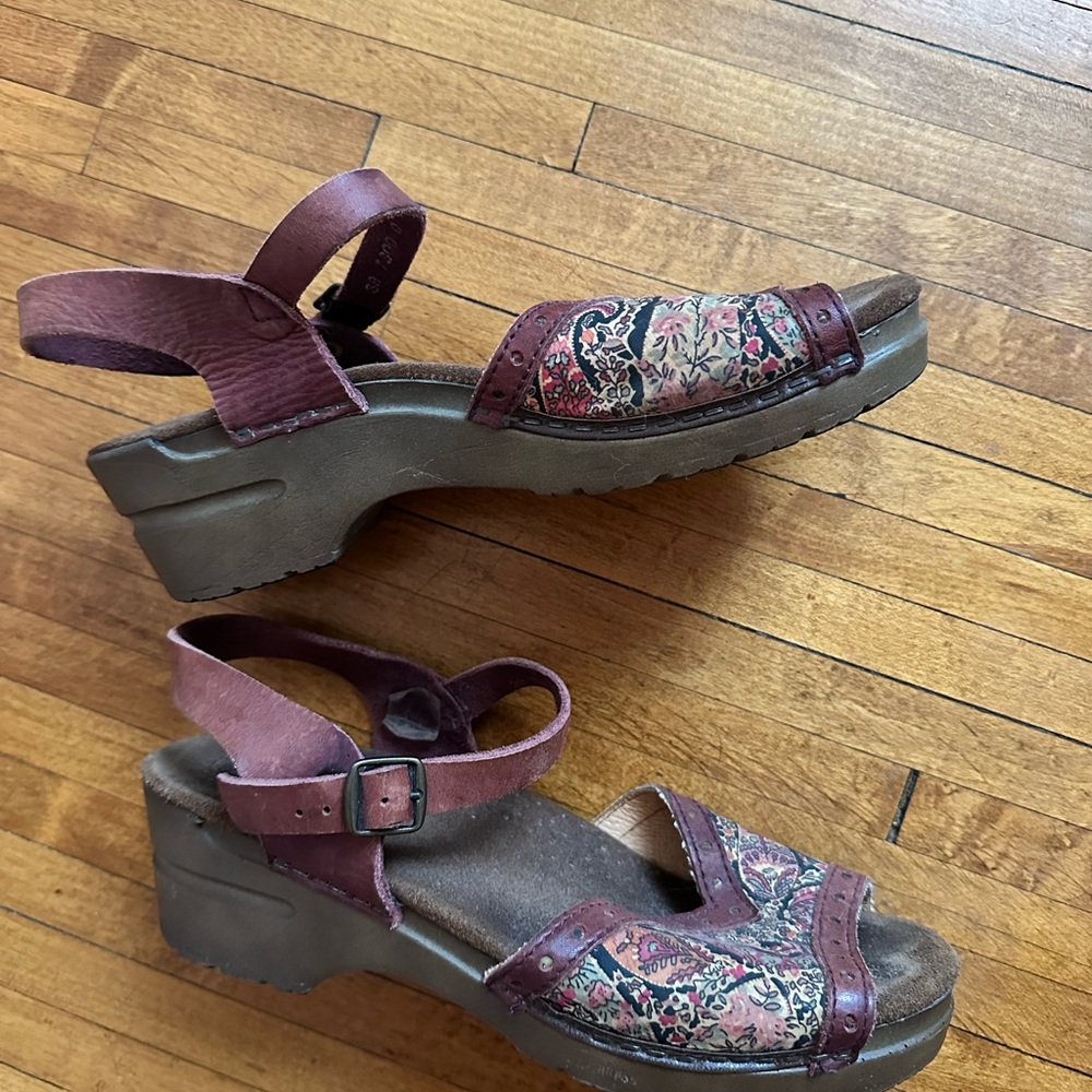 Sanita Burgundy and Floral Women's Sandals